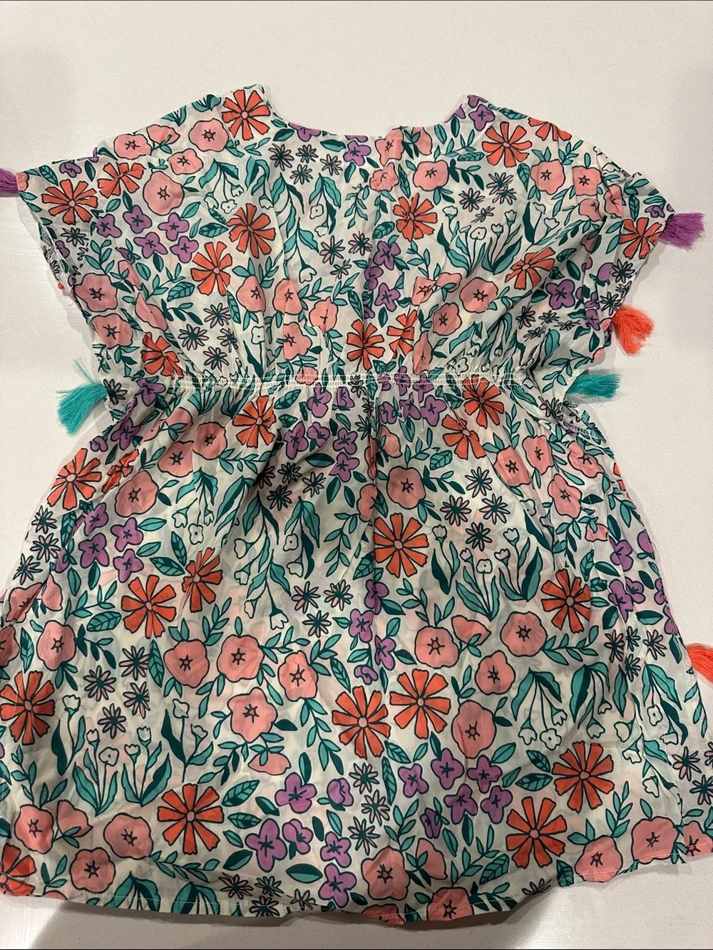 Girls Floral Tassel Tunic Cover Up- Multicolor